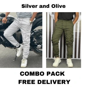 2 pcs combo Olive and Silver color 6 pocket cargo pant